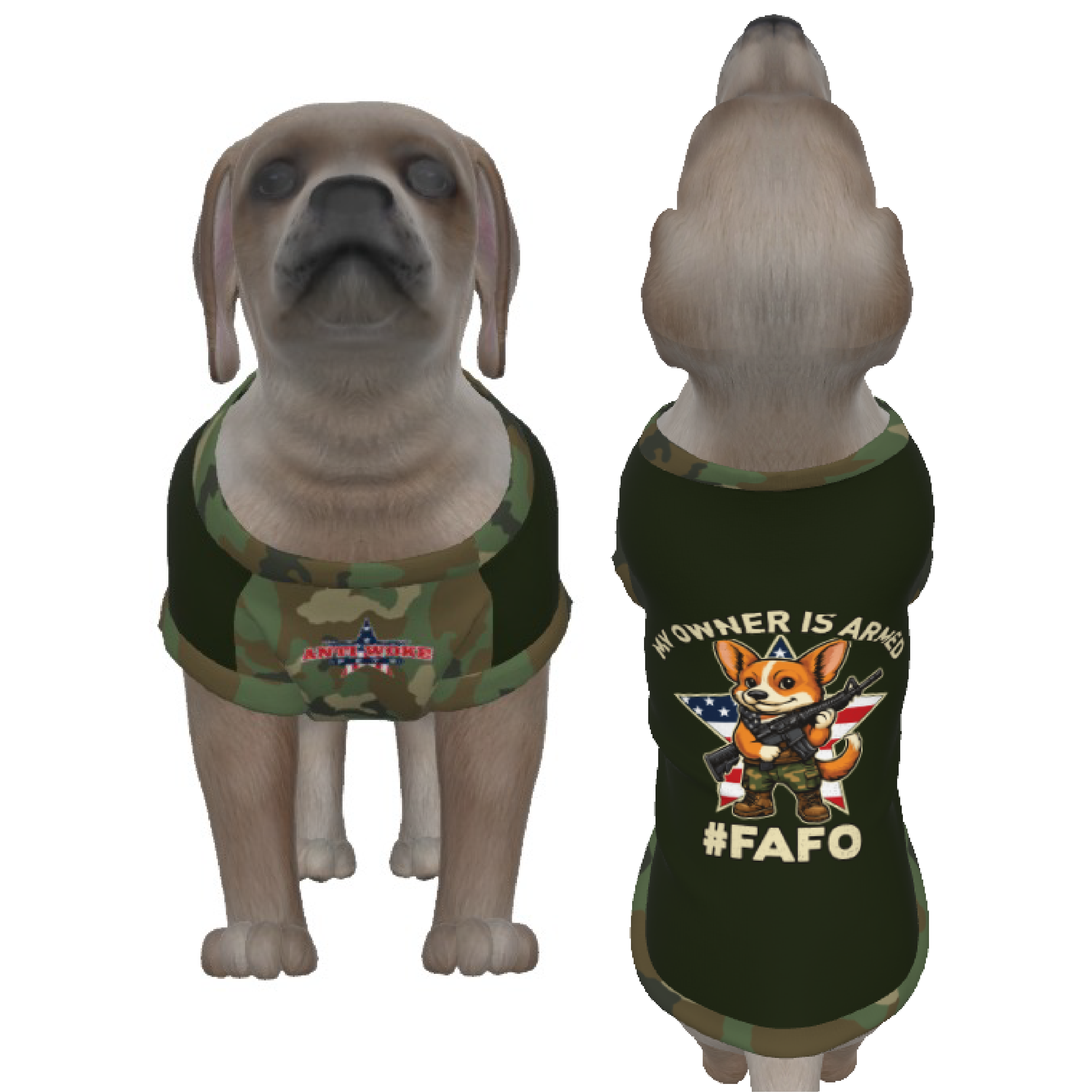 Corgie- Forest Green- My Owner Is Armed- Star Flag- Puppy Tank Top